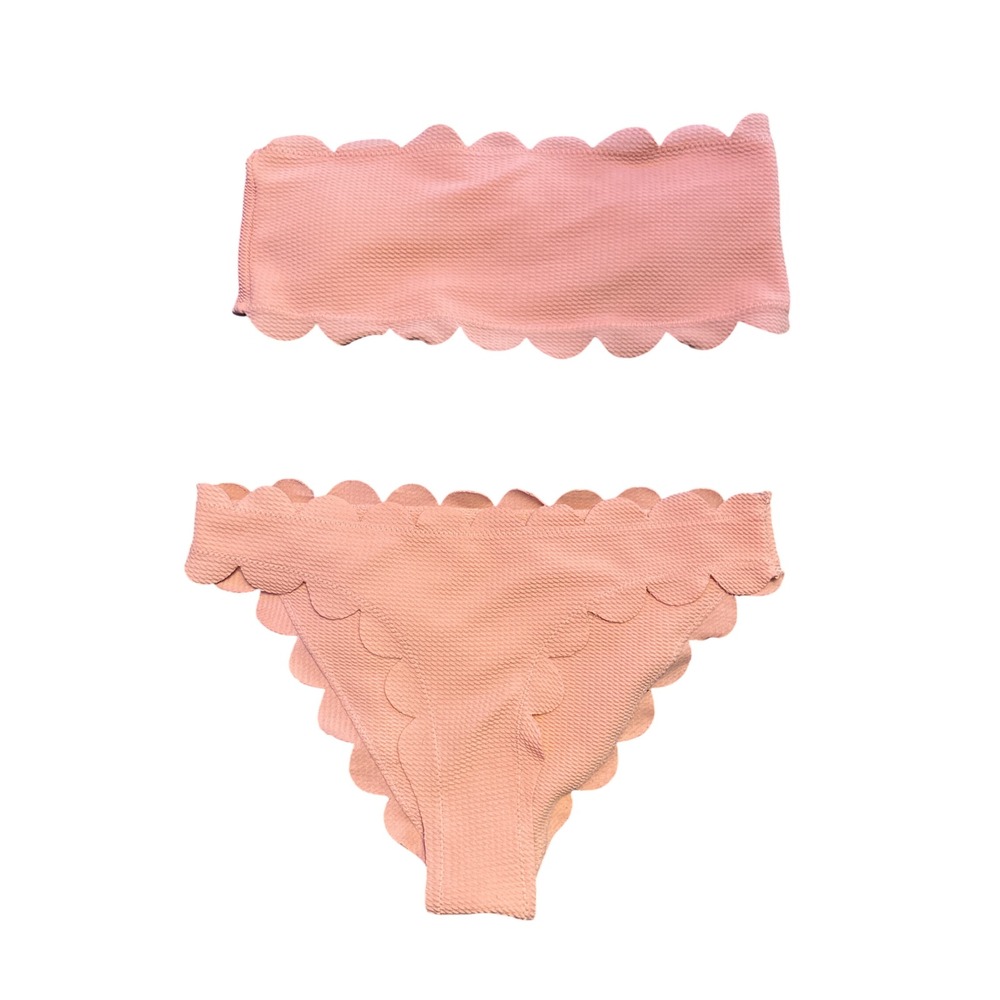 Marysia Antibes Scalloped Bandeau Bikini Set Coral Pink Swim M